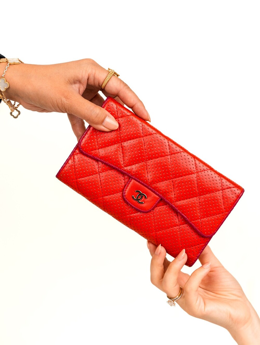🌺Chanel Quilted Perforated Coral Red Leather Wallet/Clutch🌺